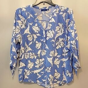Apt 9 Floral pattern over stripes blouse Size XL. Blue,black and white